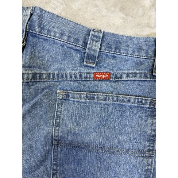 Vintage Wrangler Shorts 36” Blue Denim Carpenter Jorts Baggy Jeans Work Utility - Picture 4 of 9